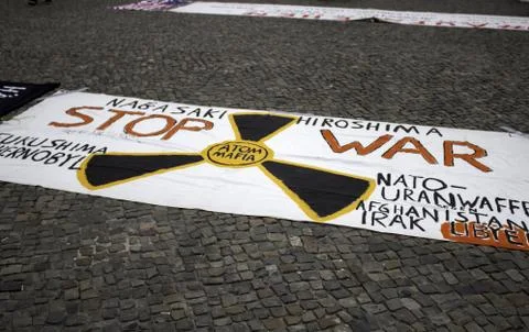 Protest  nuclear war in Germany, bacteriological contamination Stock Photos