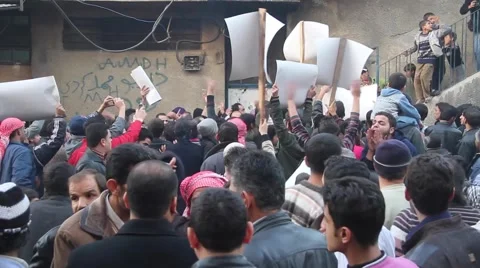 Protest Outside Bakery Aleppo, Syria Stock Footage 55128331