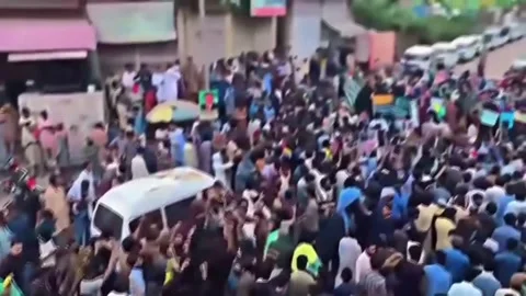 Protest over alleged irregularities in the first phase of elections in Azad Jamm Stock Footage 340918686