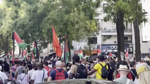 A protest in Paris shows its support for the Palestinian people and remembers th 스톡 동영상 314746933