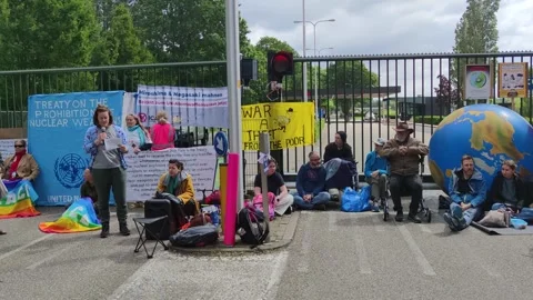 Protest of peace activists against nuclear weapons at Volkel Air Base Stock Footage 247464644