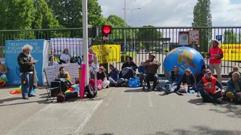 Protest of peace activists against nuclear weapons at Volkel Air Base Stock Footage 247464648