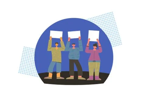 Protest. People holding placards. Persons standing together with blank banner Stock Illustration