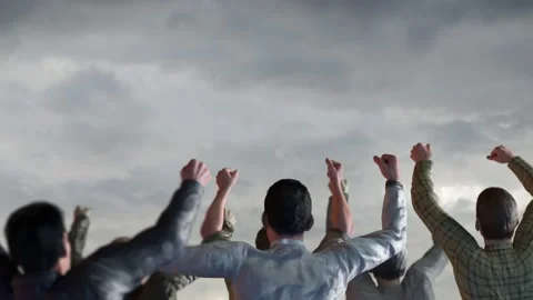 Protest peoples raise their hands in solidarity 3d render Stock Footage 146995846