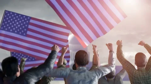 Protest peoples raise their hands in solidarity in USA 3d render Stock Footage 146995916