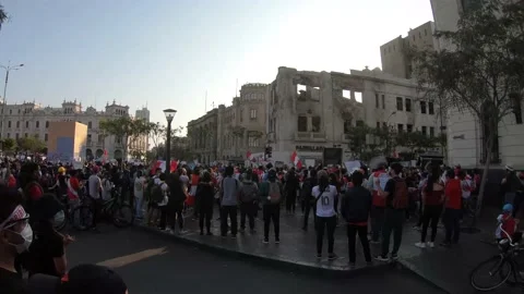 Protest in Peru for coup in 2020 amid the global covid-19 pandemic Stock Footage 147968211