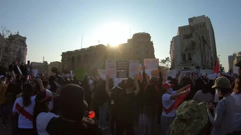 Protest in Peru for coup in 2020 amid the global covid-19 pandemic Video stock 147968516