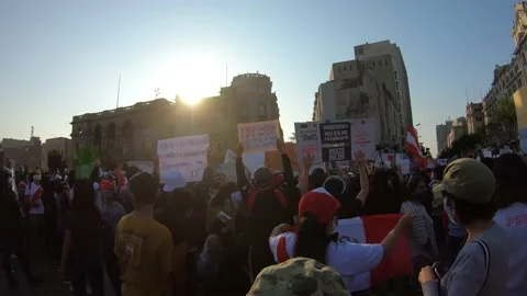 Protest in Peru over coup in 2020 amid the global covid-19 pandemic Stock Footage 147968722