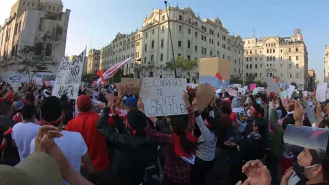 Protest in Peru over coup in 2020 amid the global covid-19 pandemic Video stock 147969255