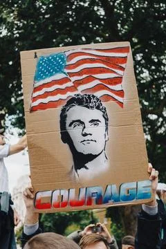 Protest Placard with Courage Message and US Flag Stock Photos