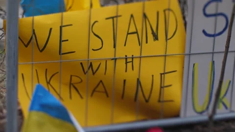 Protest posters against the Russian attack on Ukraine Stock Footage 171053290