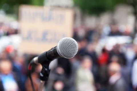 Protest. public demonstration. microphone. Stock Photos