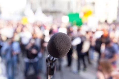 Protest. public demonstration. microphone. Stock Photos