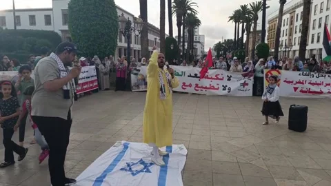 Protest in Rabat on the 58th anniversary of the destruction of the Moroccan Quar Stock Footage 311206203