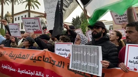 Protest in Rabat for the rise in prices and to demand the release of political p Stock Footage 233632495