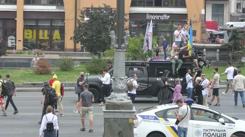 Protest rally, demonstration, strike with a car - a patriotic organization. Stock Footage 134337517