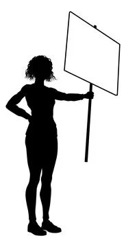 Protest Rally March Picket Sign Silhouette Person Stock Illustration
