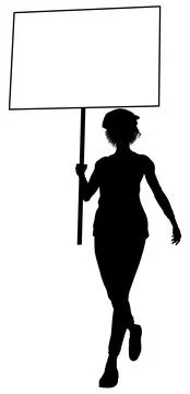 Protest Rally March Picket Sign Silhouette Person Stock Illustration