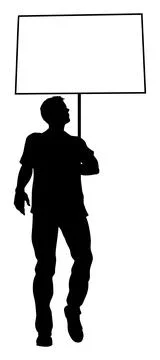 Protest Rally March Picket Sign Silhouette Person Stock Illustration