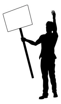 Protest Rally March Picket Sign Silhouette Person Stock Illustration