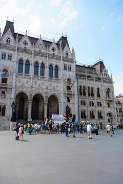 Protest for Real Change in Front of Budapest Parliament Building Stock Photos