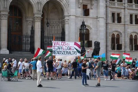 Protest for Real Change in Front of Budapest Parliament Building Stock Photos
