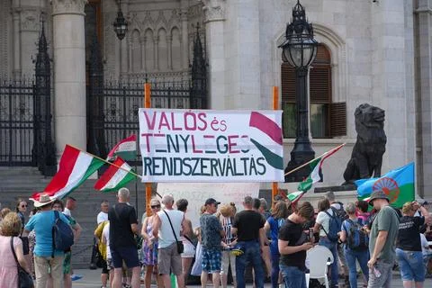 Protest for Real Change in Front of Budapest Parliament Building Stock Photos