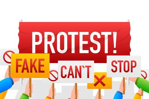 Protest realistic red table on blue background. Vector illustration 库存插图