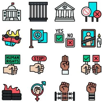 Protest related vector icon set 4, filled style Stock Illustration