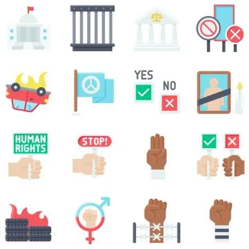 Protest related vector icon set 4, flat style Stock Illustration
