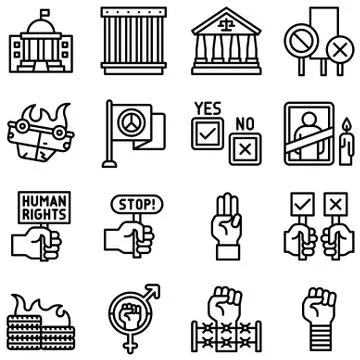 Protest related vector icon set 4, line style Stock Illustration