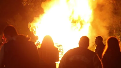 Protest, Riot, Demonstration In The City, Fire. People Break The Car. Sabotage Stock Footage 82171316