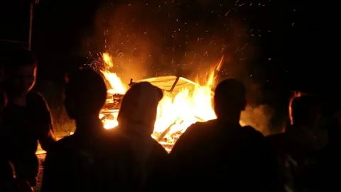 Protest, Riot, Demonstration In The City, Fire. People Break The Car. Sabotage Stock Footage 82171598