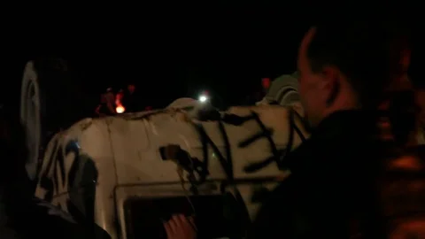 Protest, Riot, Demonstration In The City, Fire. People Break The Car. Sabotage Stock Footage 82171894
