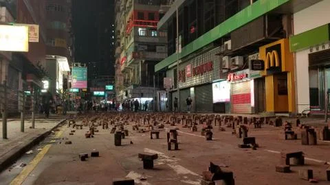 Protest Road Blocks in Mongkok 库存照片