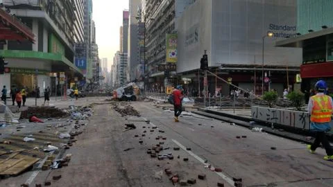 Protest Road Blocks in Mongkok 库存照片