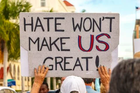 Protest sign against hate Stock Photos