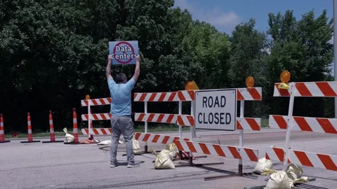 Protest Sign Opposing AI Data Center Construction Stock Footage 336870449