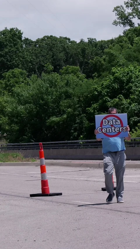 Protest Sign Opposing AI Data Center Construction Stock Footage 336870453