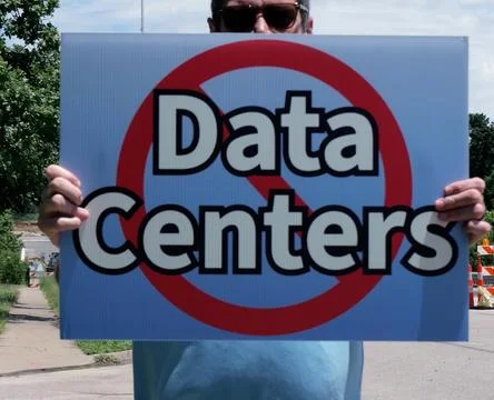 Protest Sign Opposing AI Data Center Construction Foto stock