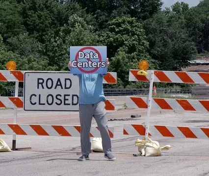 Protest Sign Opposing AI Data Center Construction Stock Photos