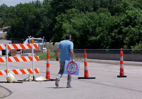 Protest Sign Opposing AI Data Center Construction Foto stock