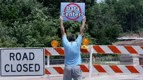 Protest Sign Opposing AI Data Center Construction Stock Photos