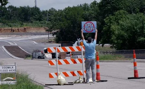 Protest Sign Opposing AI Data Center Construction Foto stock