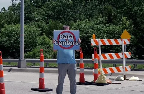 Protest Sign Opposing AI Data Center Construction Stock Photos