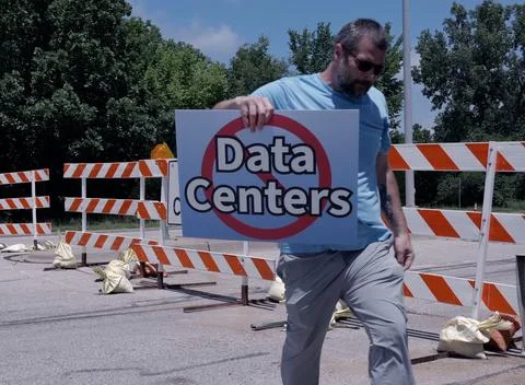 Protest Sign Opposing AI Data Center Construction Foto stock