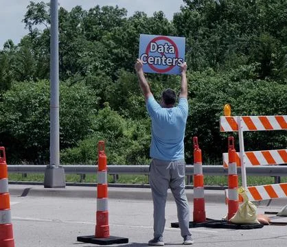 Protest Sign Opposing AI Data Center Construction Stock Photos