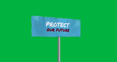 Protest sign on pole, featuring blue banner for environment on transparent Stock Footage 317527005