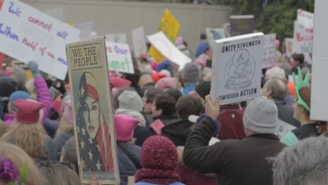 Protest Signs And Marching 4 - Womens March DC Stock Footage 81257501