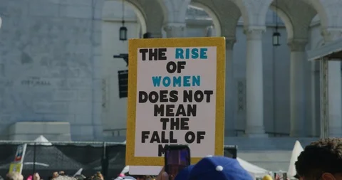 Protest signs at Women's march in Los Angeles, California. January 2018 Stock Footage 99133602